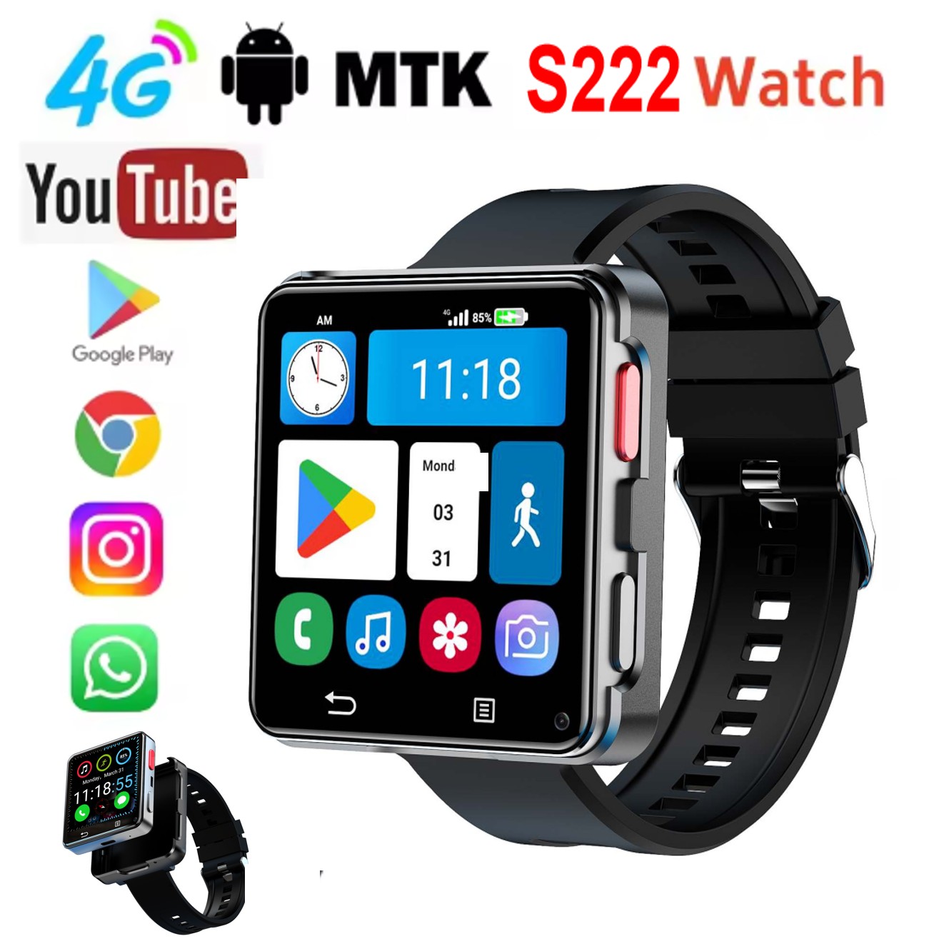 Watch Smartwatch Android - Montre connectée S222 4G avec carte